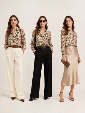 Maison Jules Cream Leopard Print Button-Down Shirt